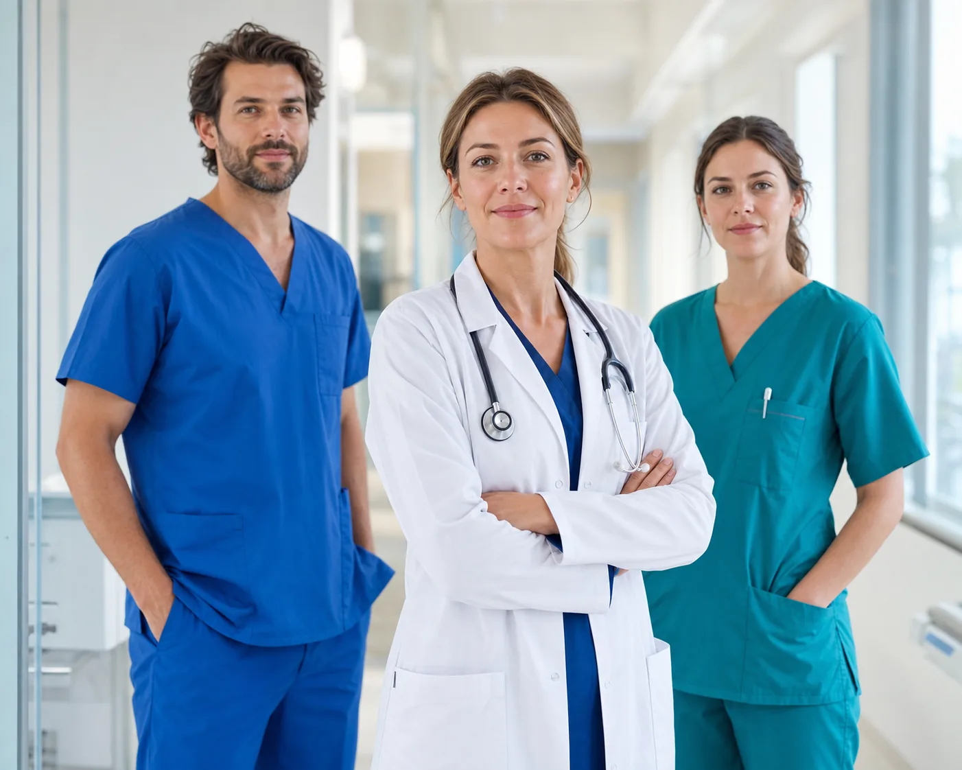 Professionisti con abbigliamento sanitario